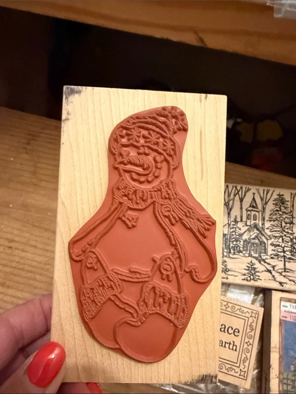 Holiday Rubber Stamp Set - Peace on Earth, Nativity, Snowman